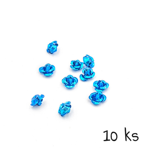Alu korálek - růžička, jasně modrá, 6 mm 10 ks