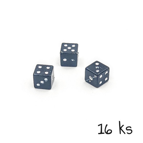 Plastové korálky - hrací kostky černé, 16 ks