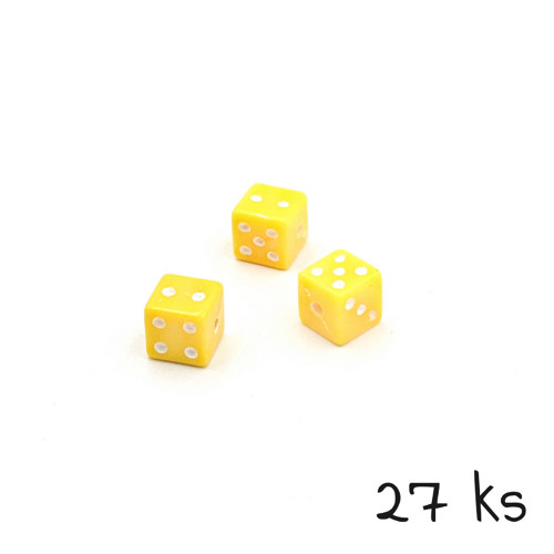 Plastové korálky - hrací kostky žluté, 27 ks