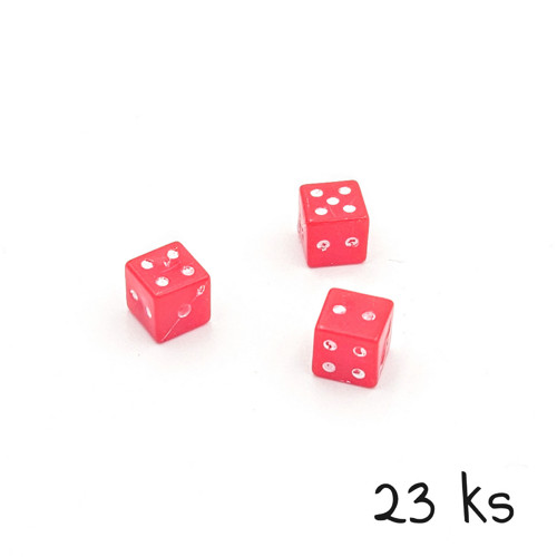Plastové korálky - hrací kostky červené, 23 ks