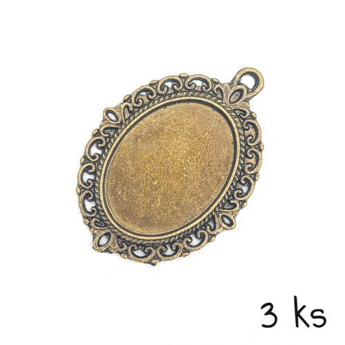 Bronzové lůžko - přívěsek, 39x28 mm, 3 ks