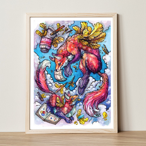 Růžové lišky - originál akvarel A4