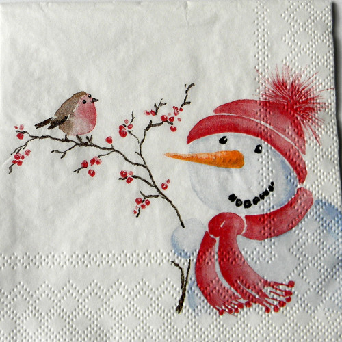 Zvědavý sněhulák - ubrousek 25cm x 25cm