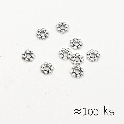 Korálky Daisy 4 mm stříbrné, cca 100 ks