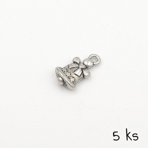 Zvonek s mašlí a hvězdičkami, 17x9 mm, 5 ks