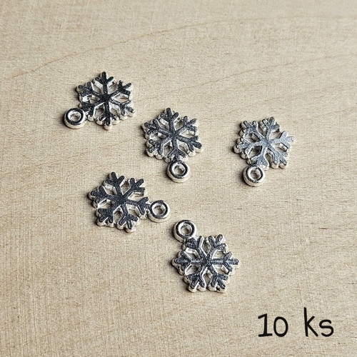 Sněhová vločka stříbrná, 10 mm, 10 ks