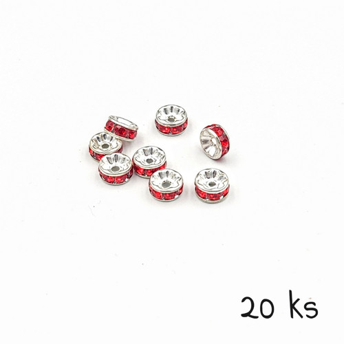 Štrasové rondelky 8 mm, červené, 20 ks