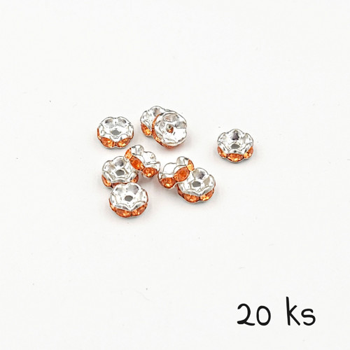 Štrasové rondelky 8 mm vlnkované oranžové, 20 ks