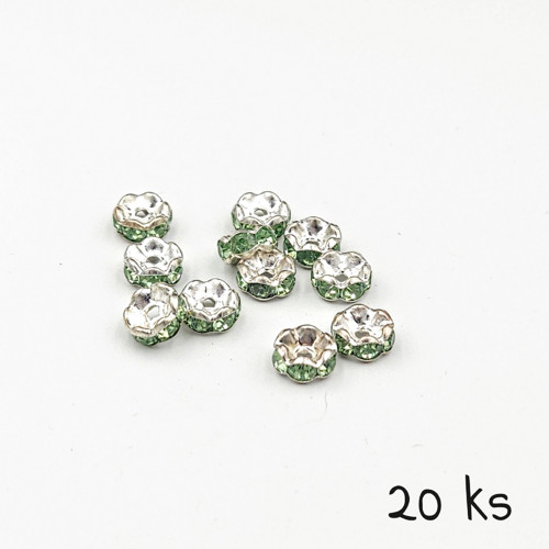 Štrasové rondelky 8 mm vlnkované sv. zelené, 20 ks