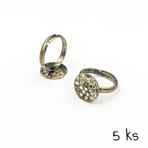 Základ na prsten bronz - patina, lůžko 14 mm, 5 ks