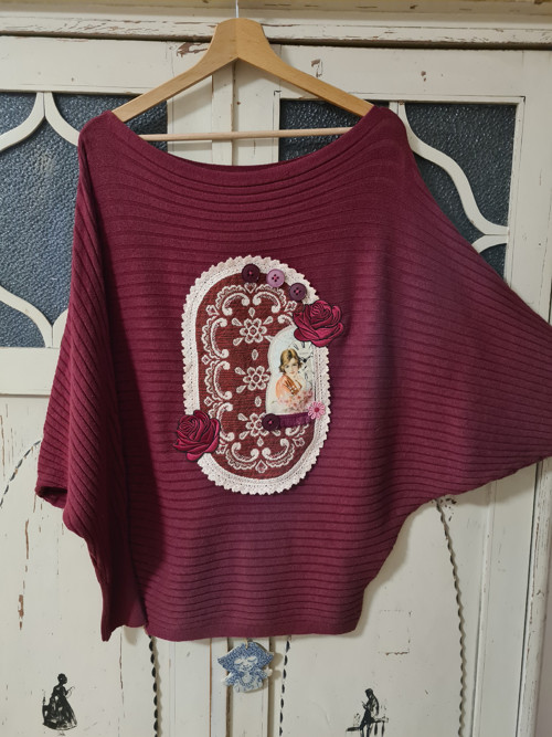 Bordový boho svetr, uni S/M/L — foto 1