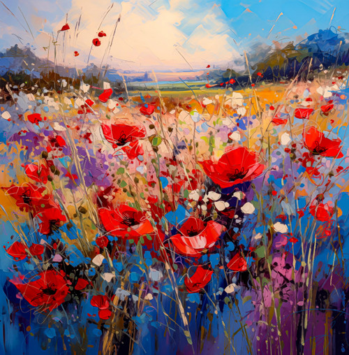Obraz na platně Makové pole II, 40x40 cm.