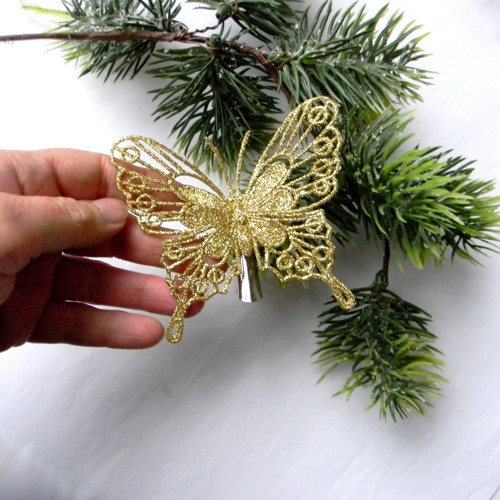 Vánoční zlatý motýl - kolíček - 9,5cmx8cm - 1ks