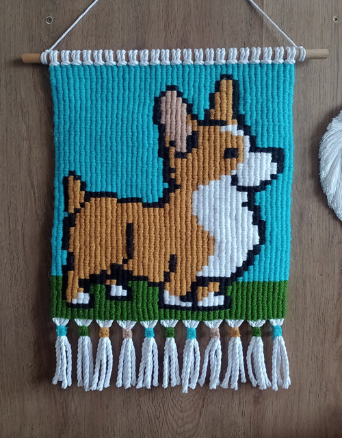 Macramé závěsná dekorace - Pejsek Corgi