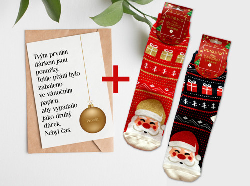 Vtipné vánoční přání + 1 pár ponožek + OBÁLKA