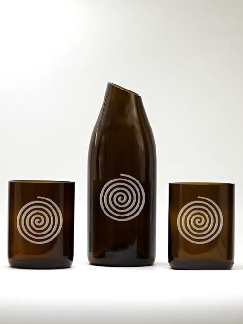 2x sklenice,karafa,Eko sklo z lahve HŠ10 cm Spiral