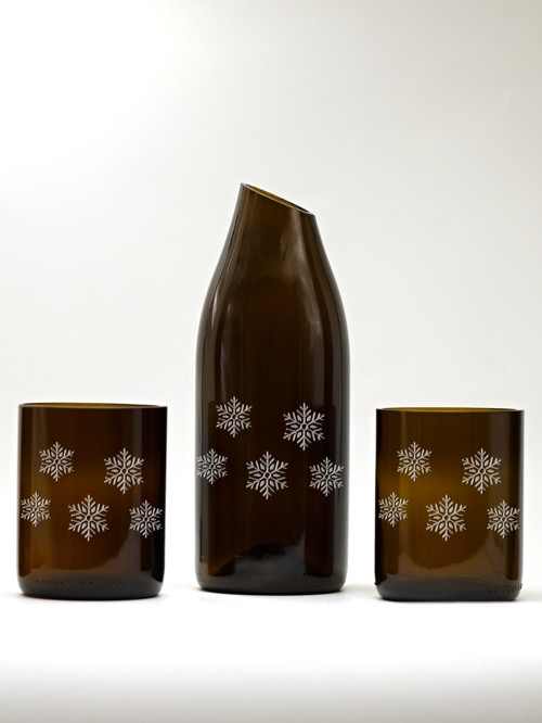 2x sklenice,karafa,Eko sklo z lahveHŠ 10 cm Vločky