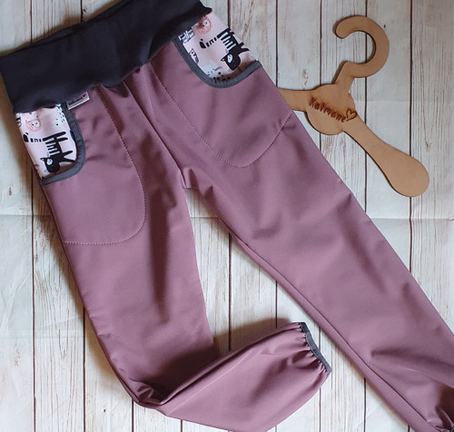 Dětské zimní softshellové kalhoty-starorůžová/kočk