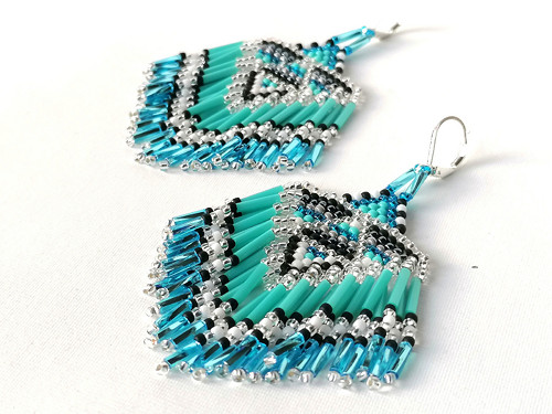 Turquoise Fringe Beaded Earrings
