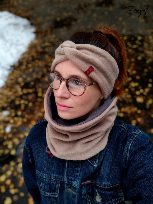 Flísová čelenka s překřížením, béžová 52-54cm