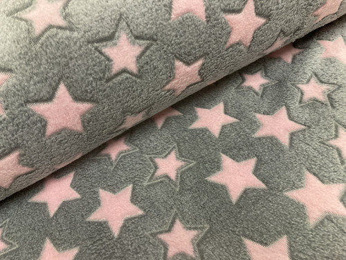 Fleece - růžové hvězdy na šedé - šíře 150cm