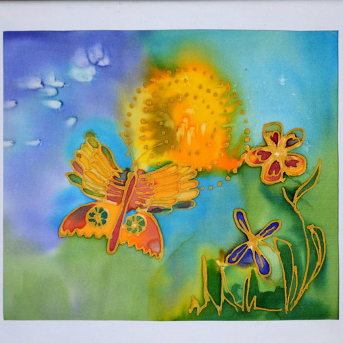 Na louce - malba na hedvábí