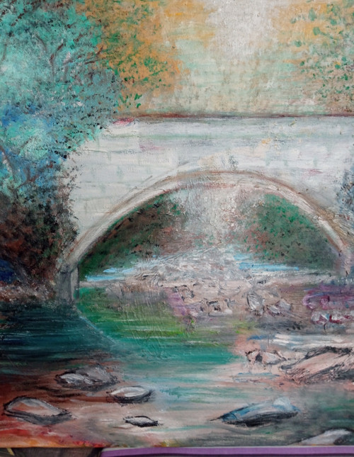 Říčka v ranním oparu -olejomalba na plátně 70x50cm