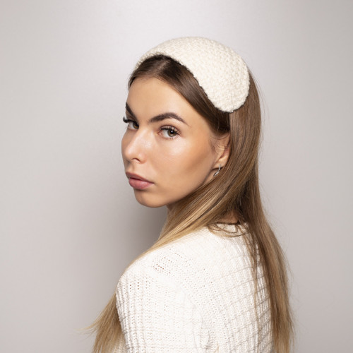 Krémová tvídová čelenka, modistická svatební