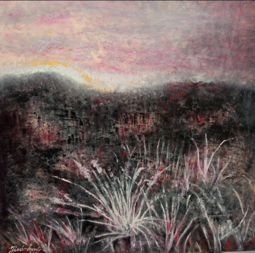 TRÁVA - originál - olejomalba 60x60 cm
