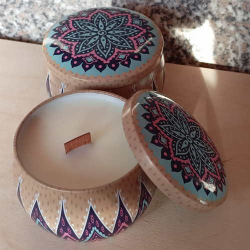 Sójová svíčka s dřevěným knotem - mandala VII.
