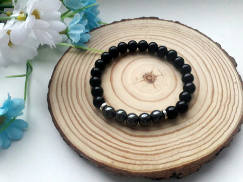 Minerální náramek obvod 18cm, onyx,hematit