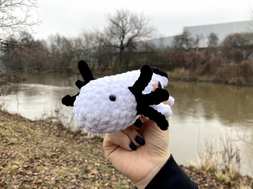 Bíločerný háčkovaný axolotl