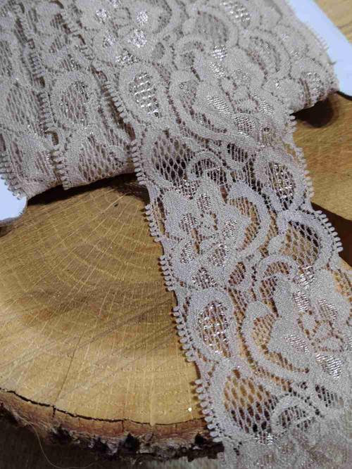 Elastická krajka / vsadka šíře 50 mm hnědá světlá