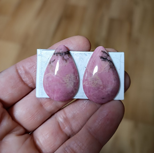 Rodonit/Rhodonite - pár, ID 3494, 29x18 mm