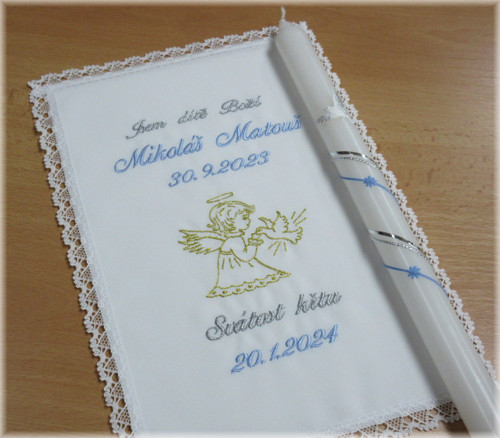 Křestní sada 2D rouška, svíce — foto 1