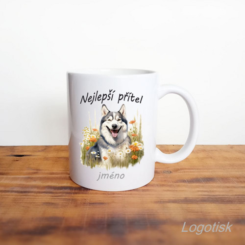 Keramický hrnek pes Husky se jménem