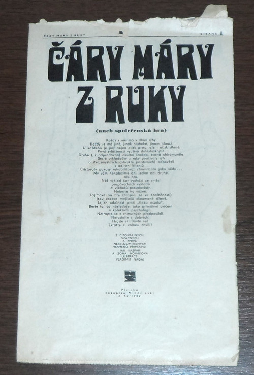 ČÁRY máry z RUKY, příloha Mladý svět 52 / 1982
