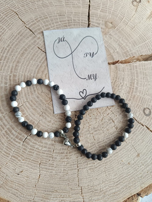Náramek pro pár s magnetickým srdíčkem