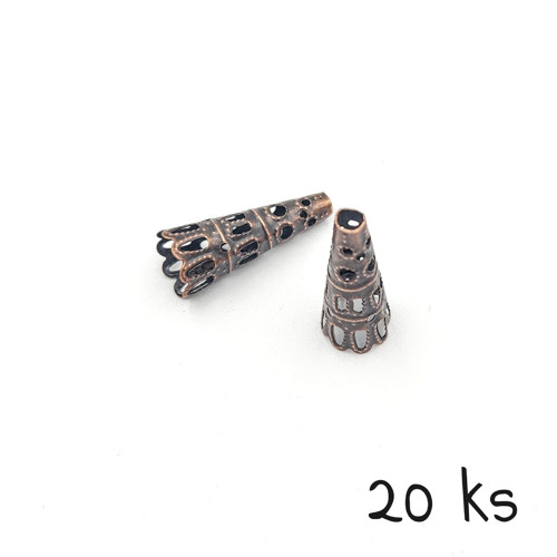 Kaplík kornoutek měď 23x9 mm, 20 ks