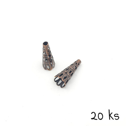 Kaplík kornoutek měď s patinou 23x9 mm, 20 ks