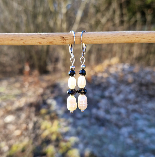 Ocelové náušnice*spinel*říční perla — foto 1