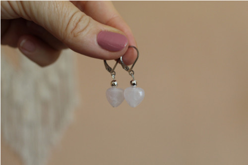 Náušnice nerez. ocel, růženín + hematit