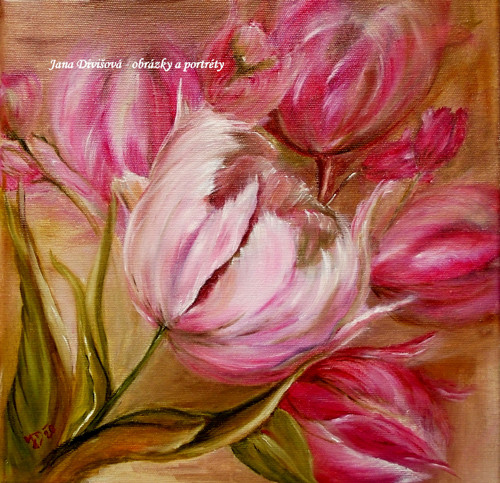 S kyticí tulipánů- autorská reprodukce