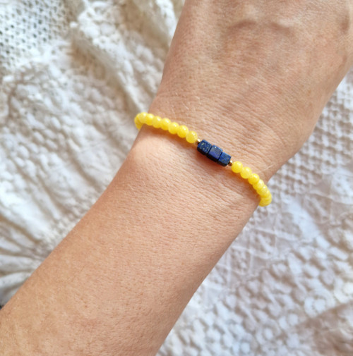 Lapis lazuli*kostičky*citronový nefrit*náramek