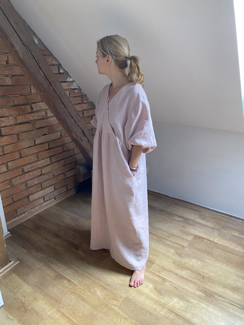 Lněné šaty růžová REZERVACE — foto 1