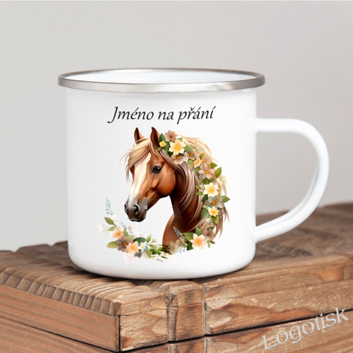Plechový hrnek potisk koně se jménem