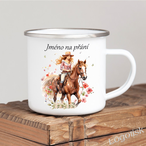 Plechový hrnek DÍVKA NA KONI se jménem