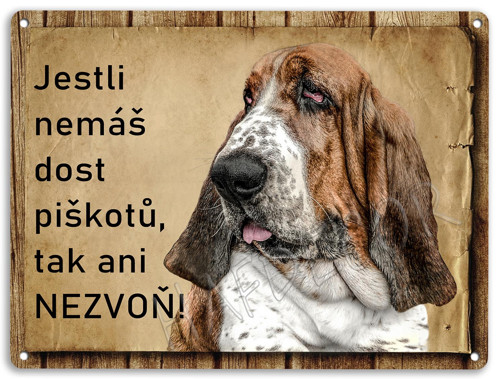 Plechová cedulka s basetem - piškoty
