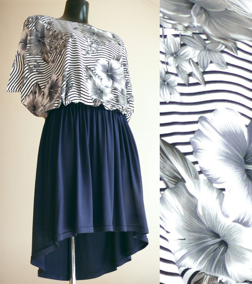 Dress NavyBlue/FlowersOnStripes