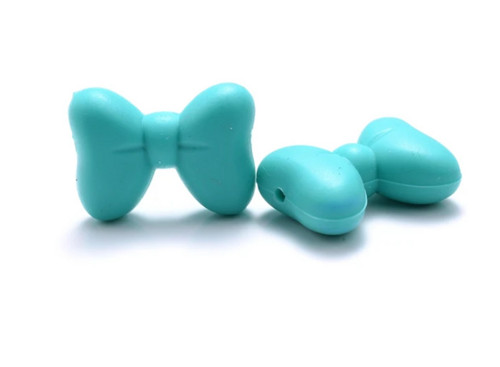 Kousátko silikonové - mašle 28mm (1ks) - turquoise